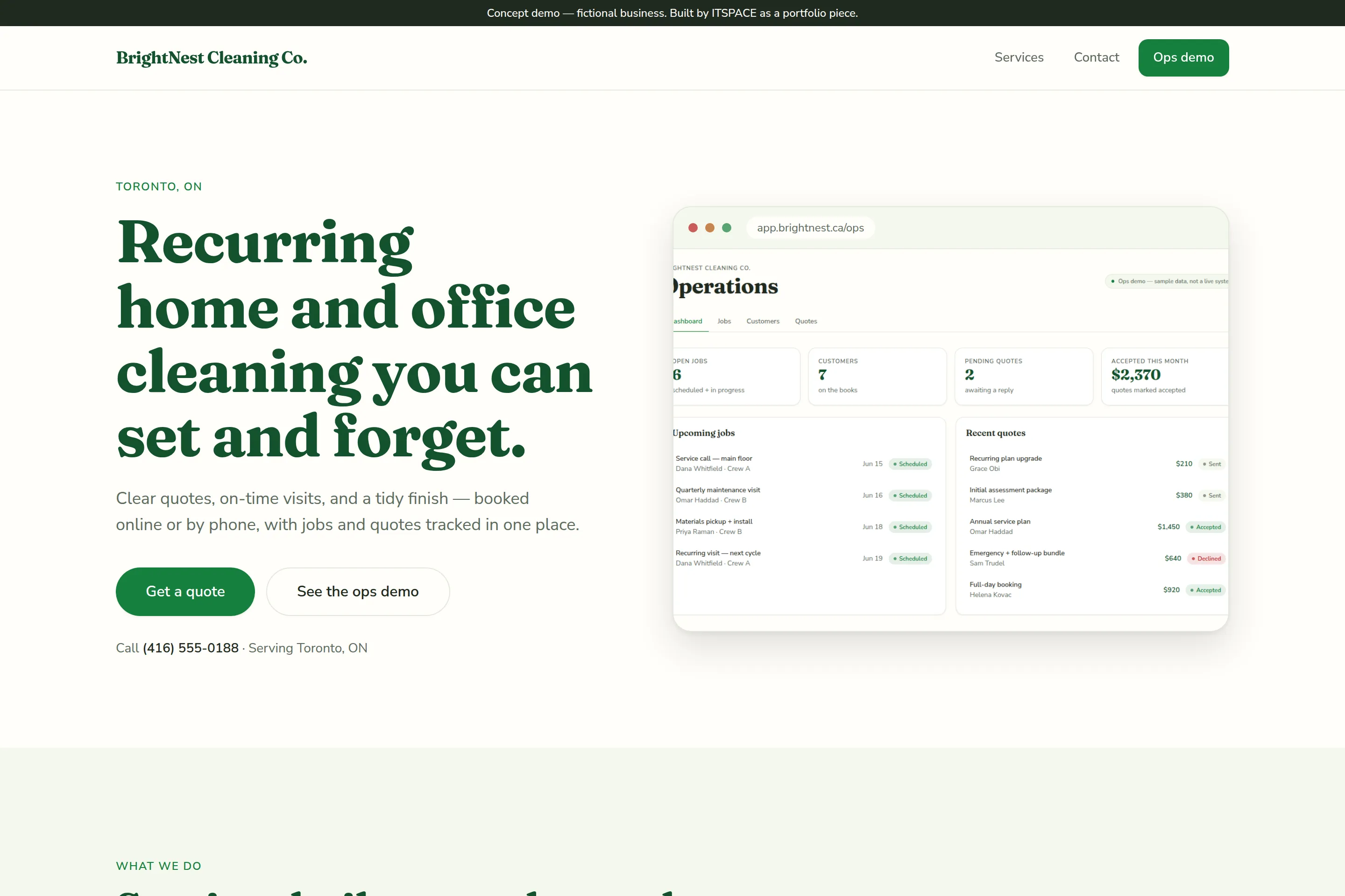 BrightNest Cleaning Co. — Concept demo — booking-first site